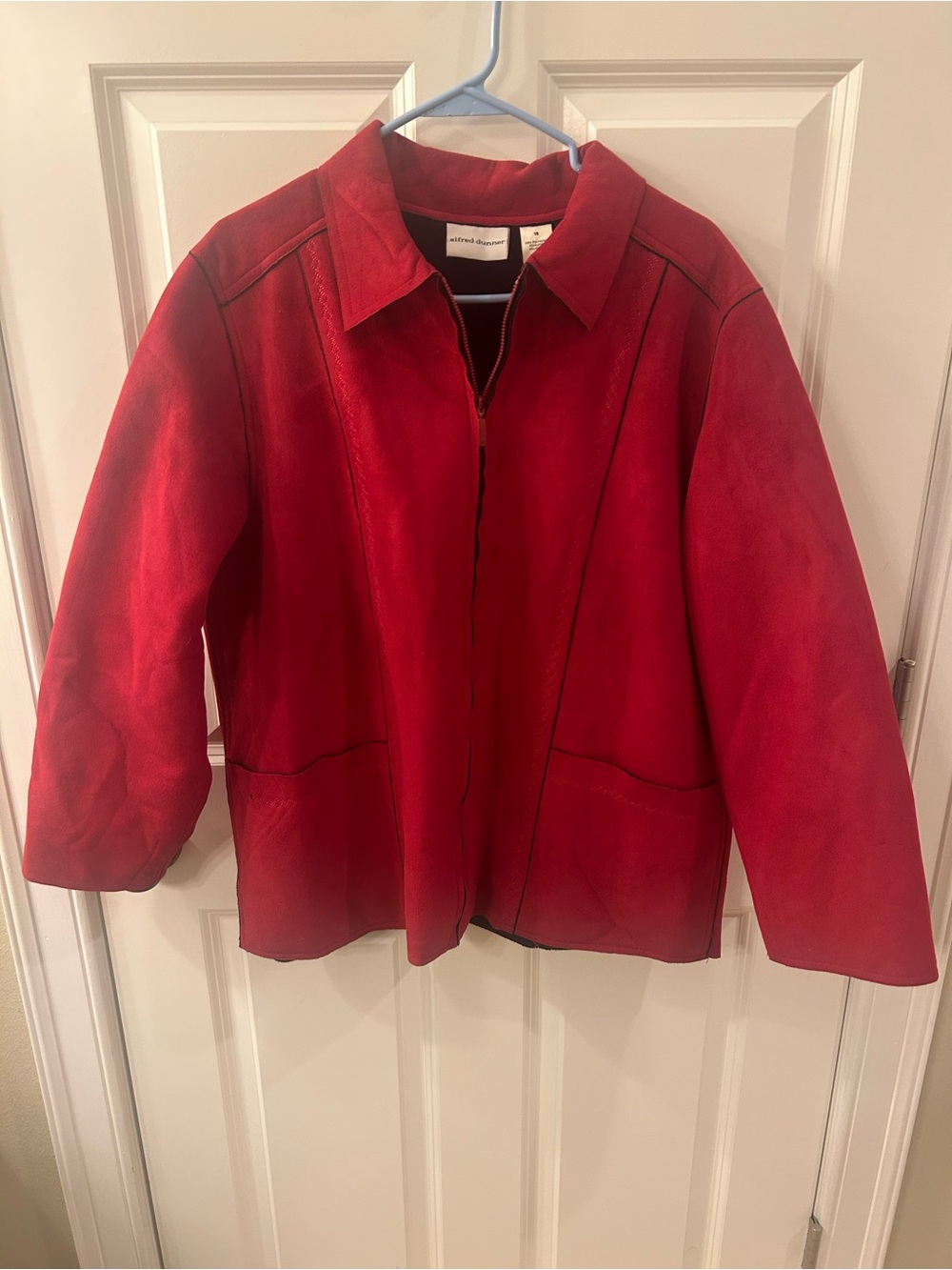 Women’s Alfred Dunner Red Women's Suede Jacket - Classic Collar Size 16